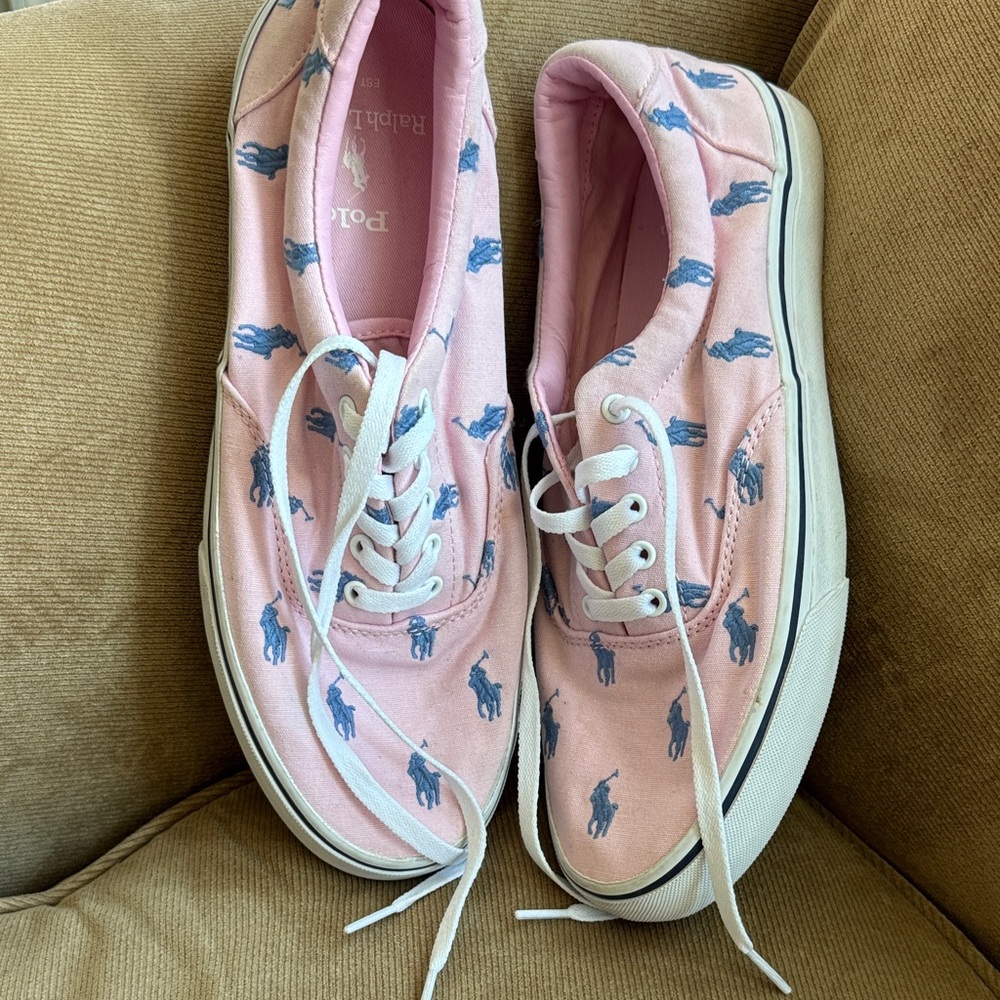 Ralph Lauren Pink Canvas Polo Player Sneakers